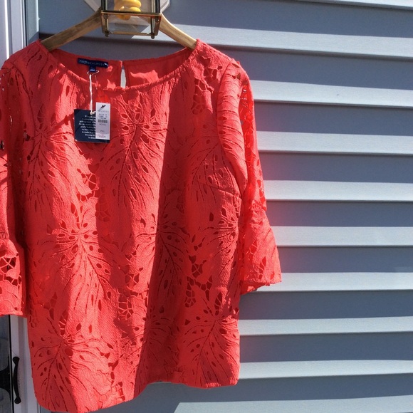 Talbots leaf lace overlay flounce sleeve top - Picture 7 of 7